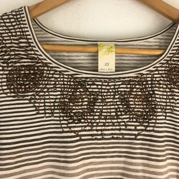 Anthropologie striped beaded arround neck neutral brown size XS. New with tags - Picture 3 of 7